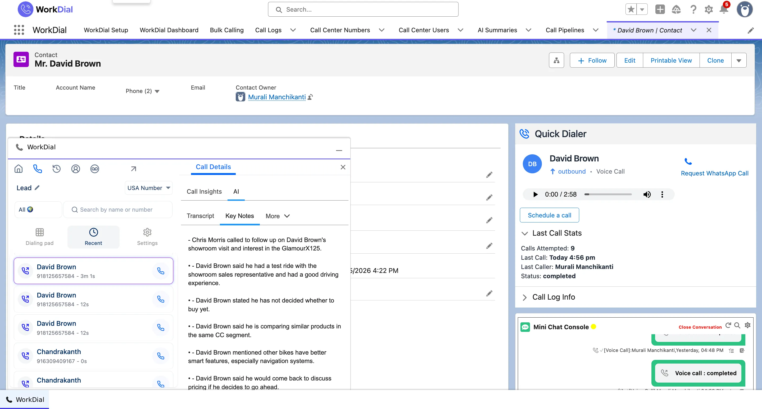 An AI summary and key notes written onto the Salesforce call record