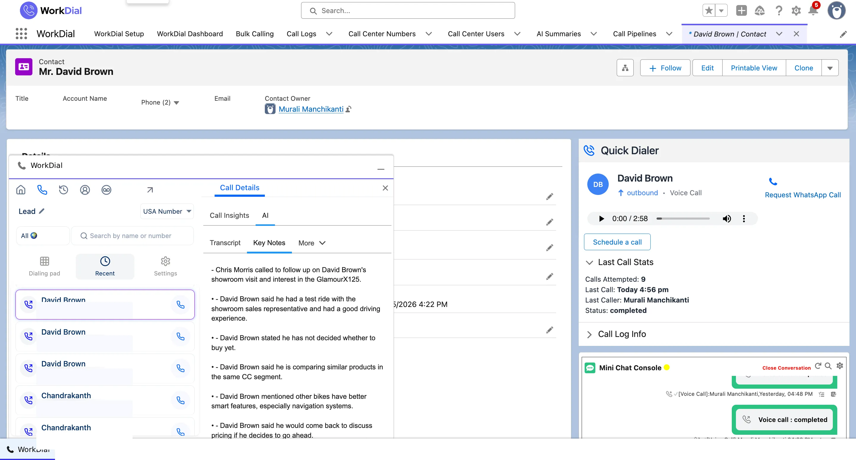 An AI summary and key notes written onto the Salesforce call record