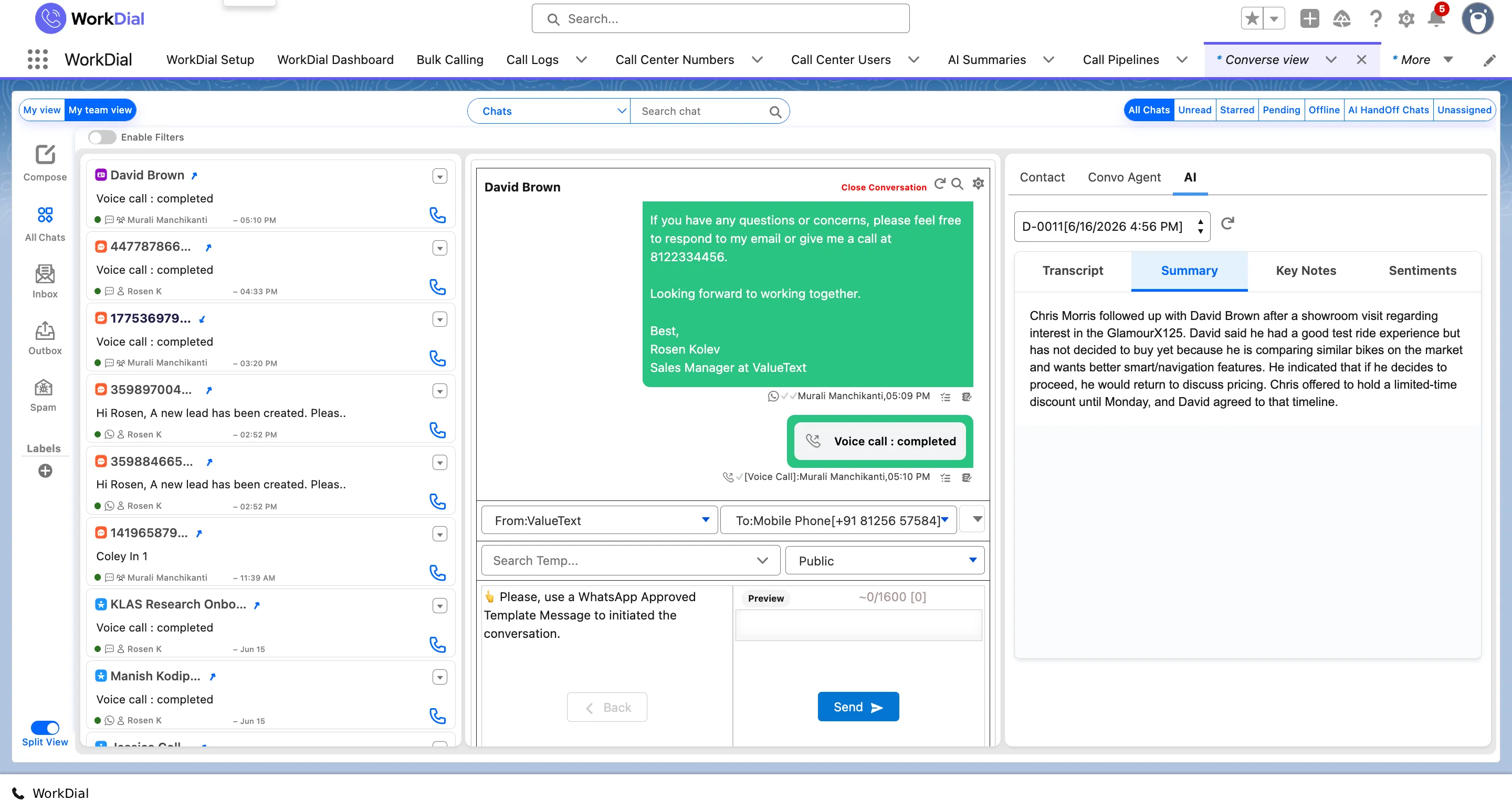 WorkDial voice and ValueText messaging on one Salesforce record, in the split inbox