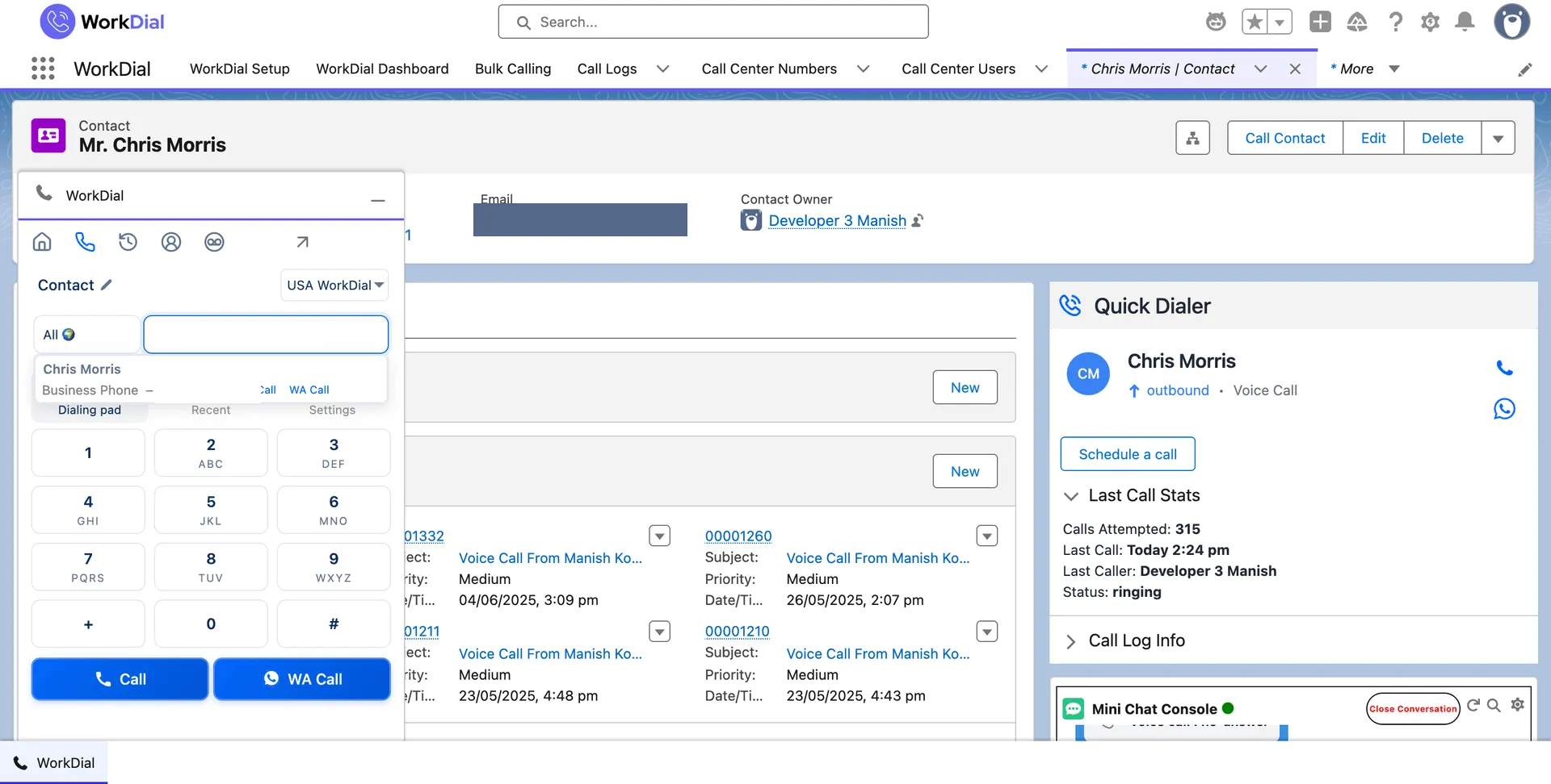 Placing a call from a Salesforce record with the WorkDial dialpad