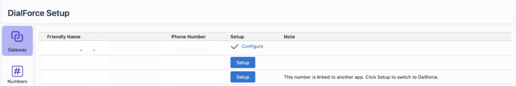 The list of purchased Twilio numbers available for setup.