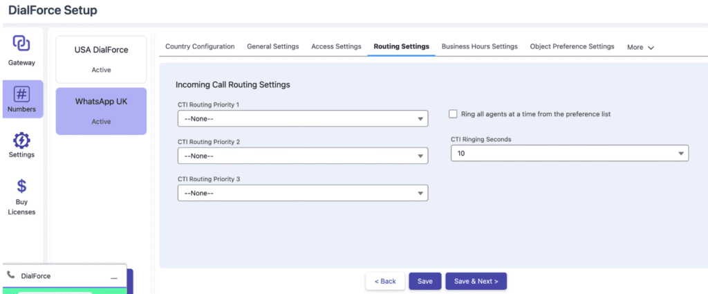 The Routing Settings tab that determines how incoming calls are routed among agents.