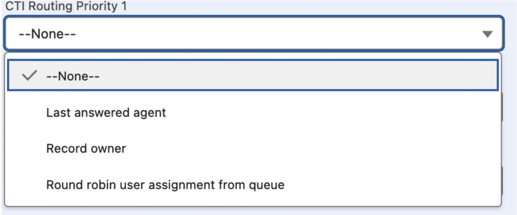 The routing options: Last Answered Agent, Record Owner, and Round Robin Assignment.