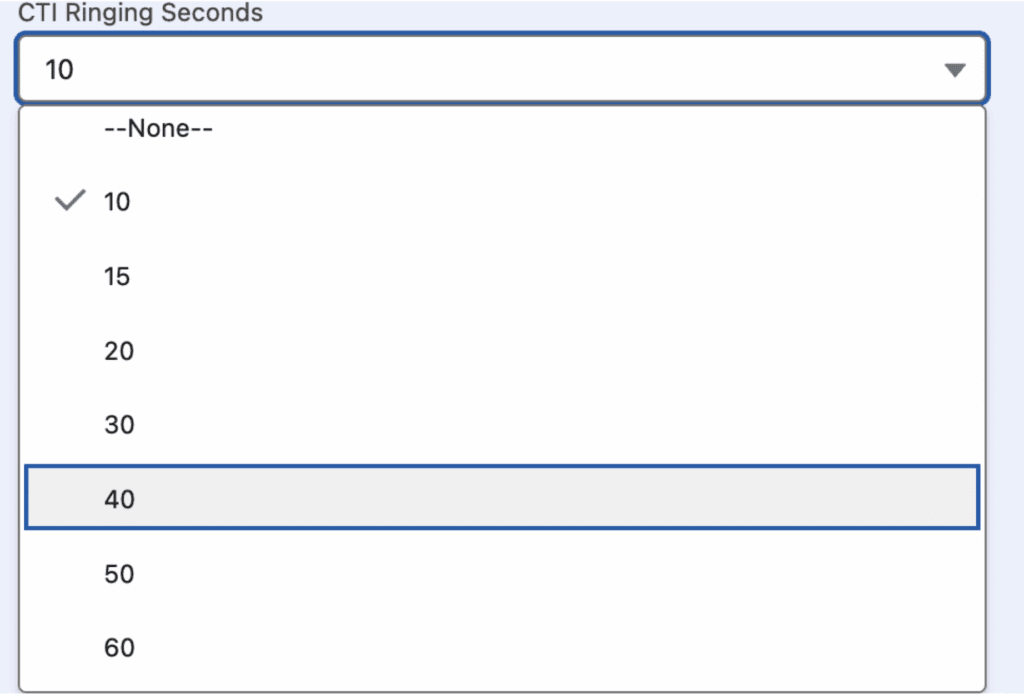 The completed routing configuration with Ring All Agents and CTI Ringing Seconds.