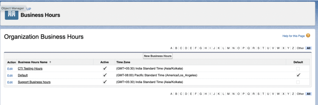 Company Settings with the Business Hours records where you create a schedule.