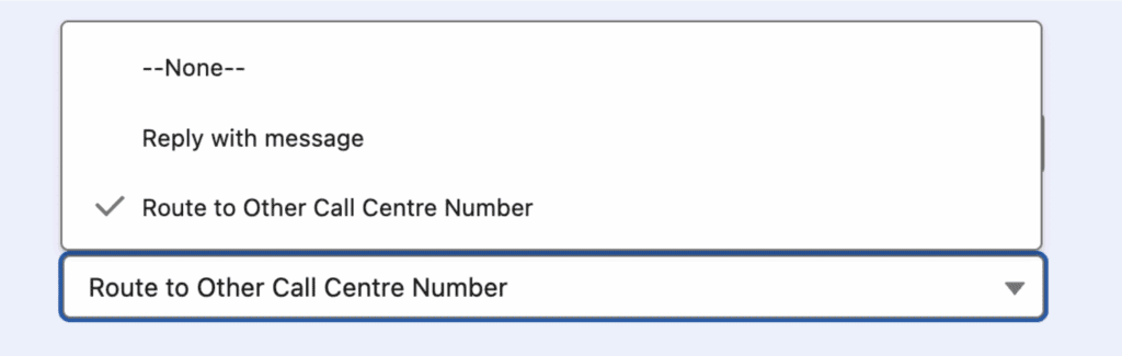 The Business Action Type options for handling calls received after hours.