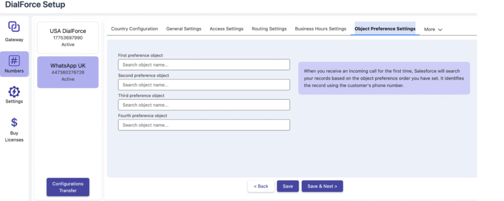The Object Preference Settings tab with four input fields for selecting objects.
