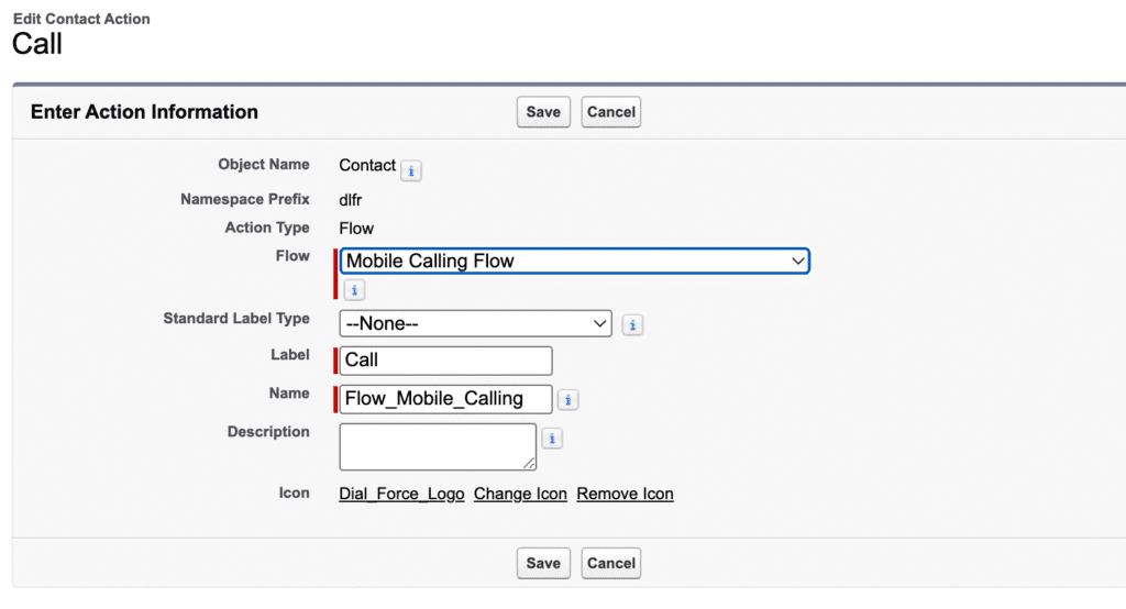 The Call button on a Salesforce record detail page, which opens the mobile call interface.