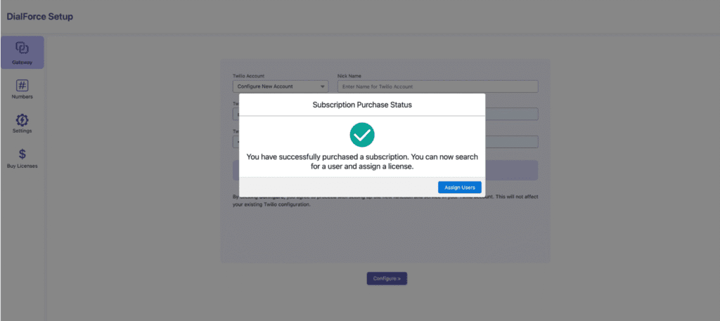 The confirmation screen showing your active subscription.