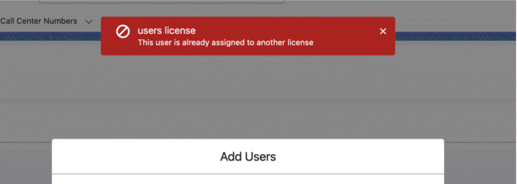 An error message shown when the selected user already has a license assigned.