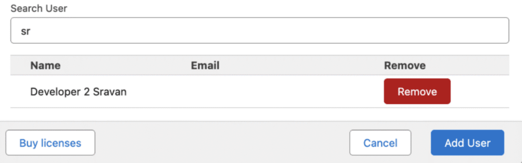 A confirmation shown when the selected user has no existing license.