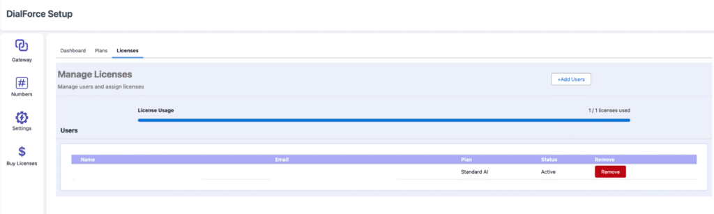 The assigned user now appearing in the license list.