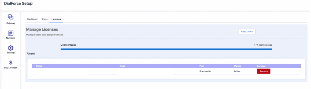 The assigned user now appearing in the license list.