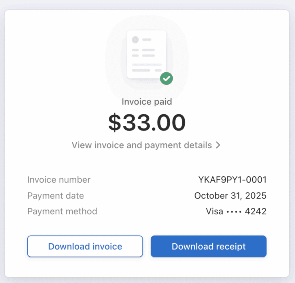 The Download Invoice option that downloads the invoice directly from Stripe.